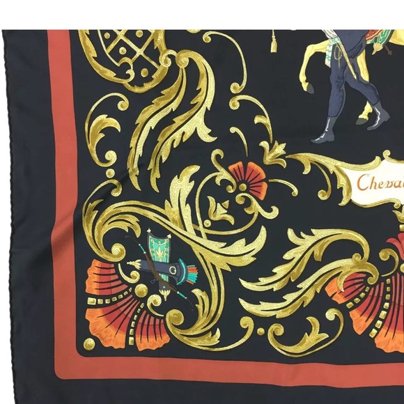 Hermes Cheval Turc Turkish Horse 90 Scarf with Bouet Scarf Ring & Knotting Cards - Picture 8 of 15